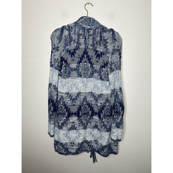 American Eagle Cotton Blue & White Open Fringe Cardigan Sweater Women's Small - Picture 7 of 10
